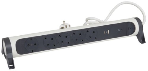 Удлинитель с заземлением и выключателем Legrand Комфорт 5+2xUSB тип A+Cх1,5м 16А 3500Вт бело-черный картинка 